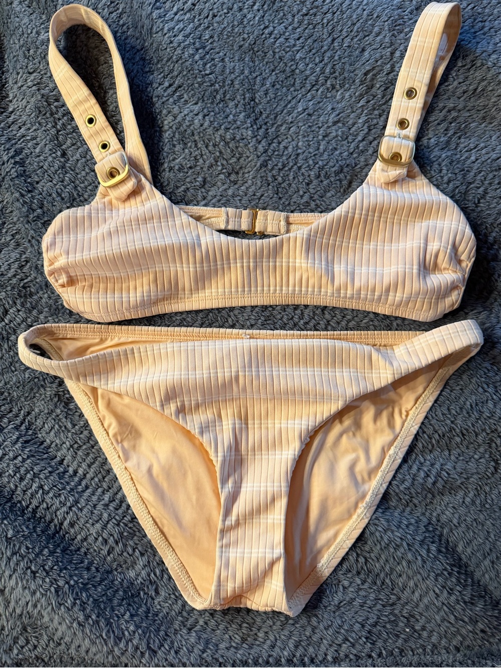 BCBG Ribbed Two-Piece Bikini Set in Light Vanilla Peach